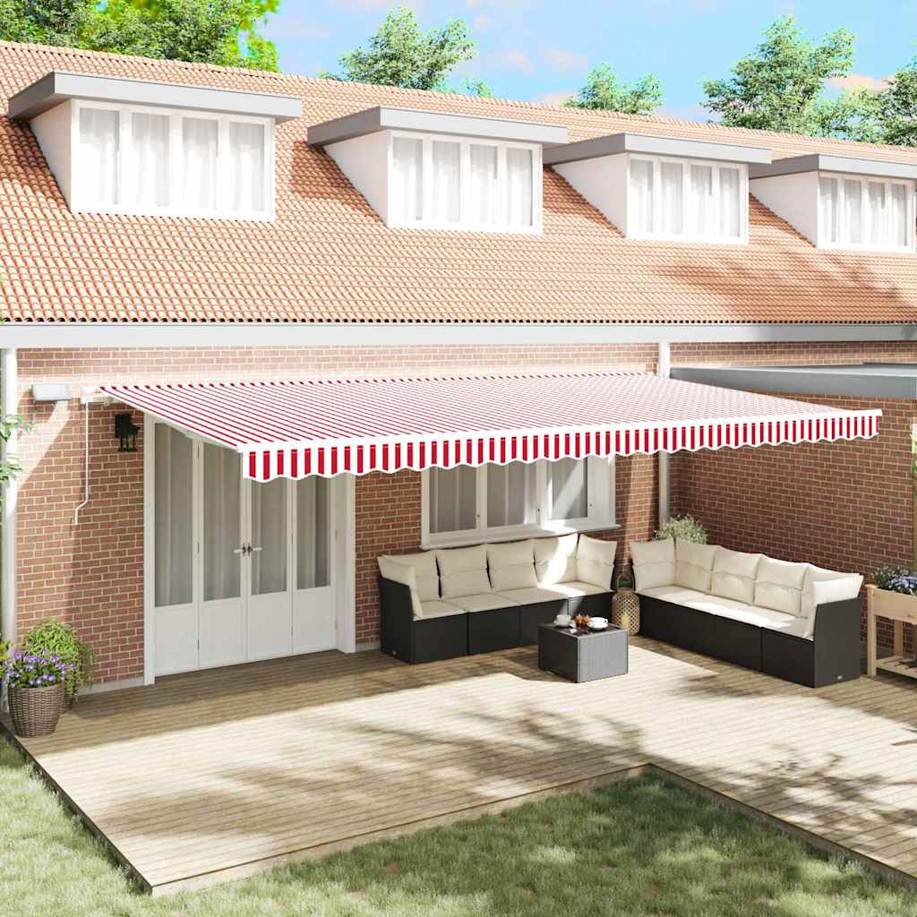 Tenda Retrattile Rosso e Bianco 600 × 350 cm Tessuto e acciaio | homemem39
