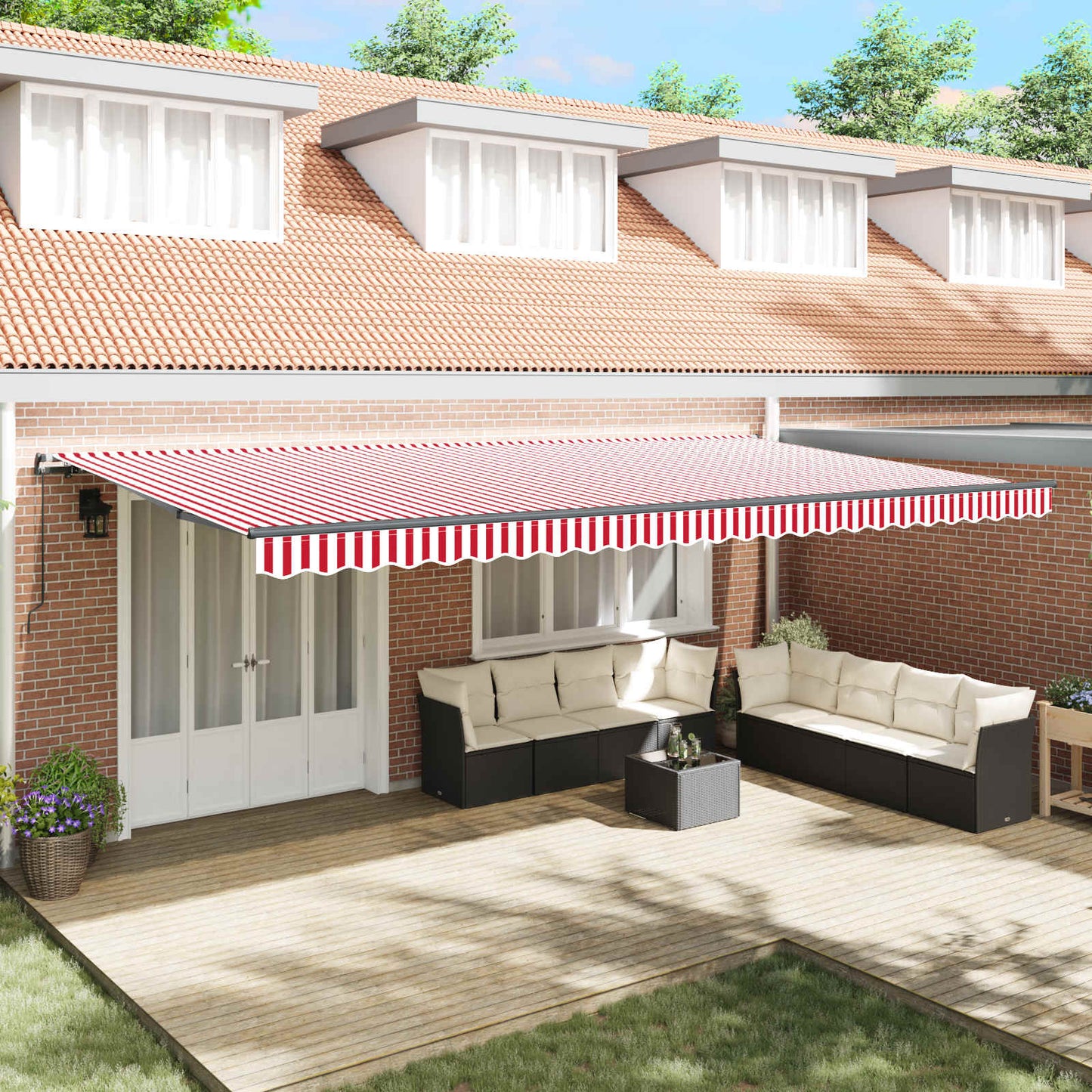 Tenda Retrattile Rosso e Bianco 600 × 350 cm | homemem39
