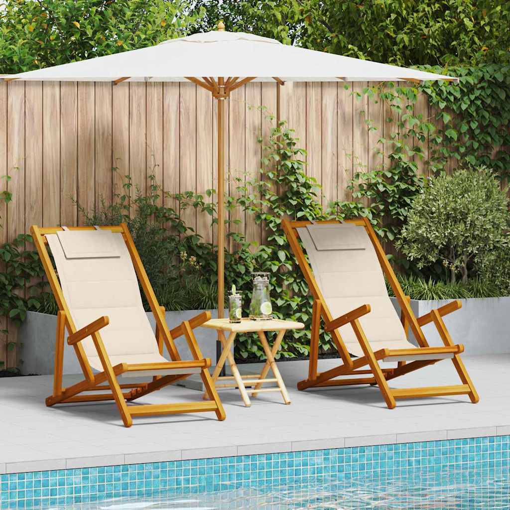 Sedia da spiaggia 2 pcs Marrone x Legno massello di acacia