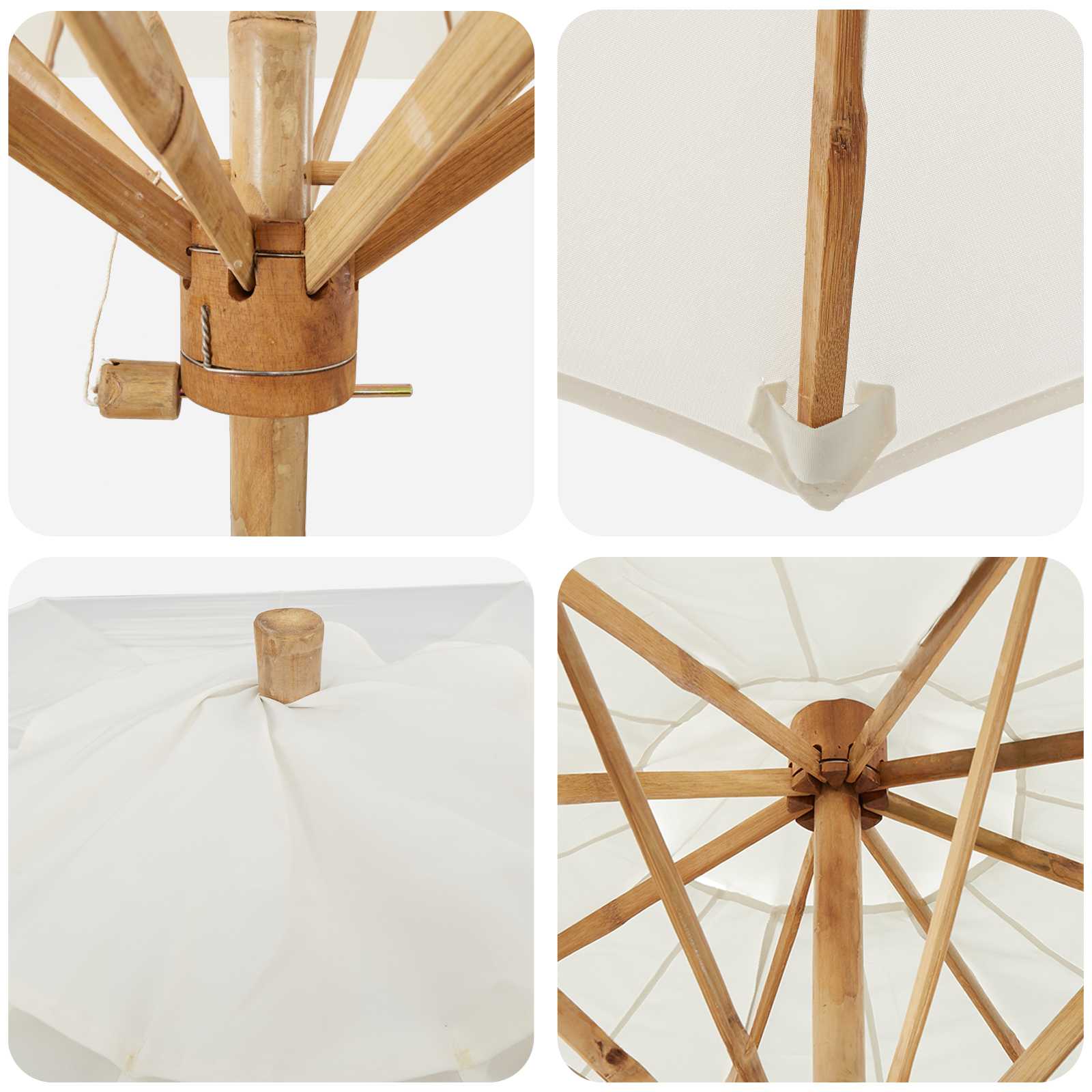 Ombrello da giardino Bianco Crema Ø 150 x 210 cm Bambù | homemem39
