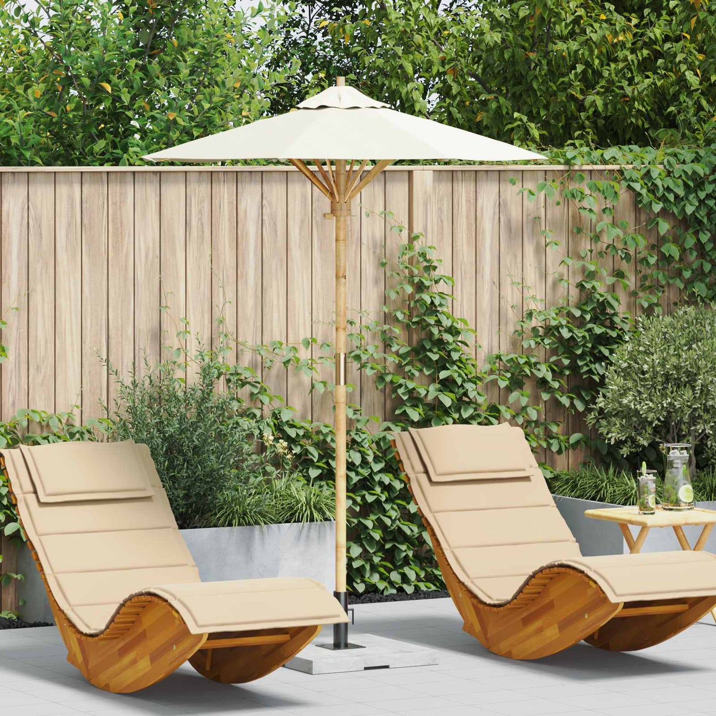 Ombrello da giardino Bianco Crema Ø 150 x 210 cm Bambù | homemem39