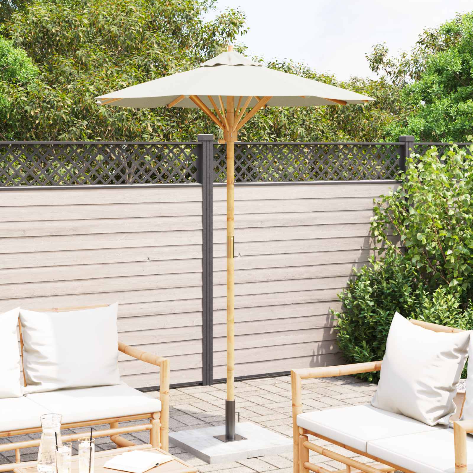 Ombrello da giardino Bianco Crema Ø 150 x 210 cm Bambù | homemem39