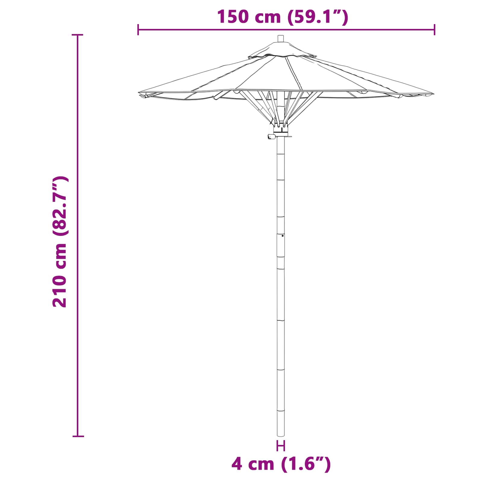 Ombrello da giardino Bianco Crema Ø 150 x 210 cm Bambù | homemem39