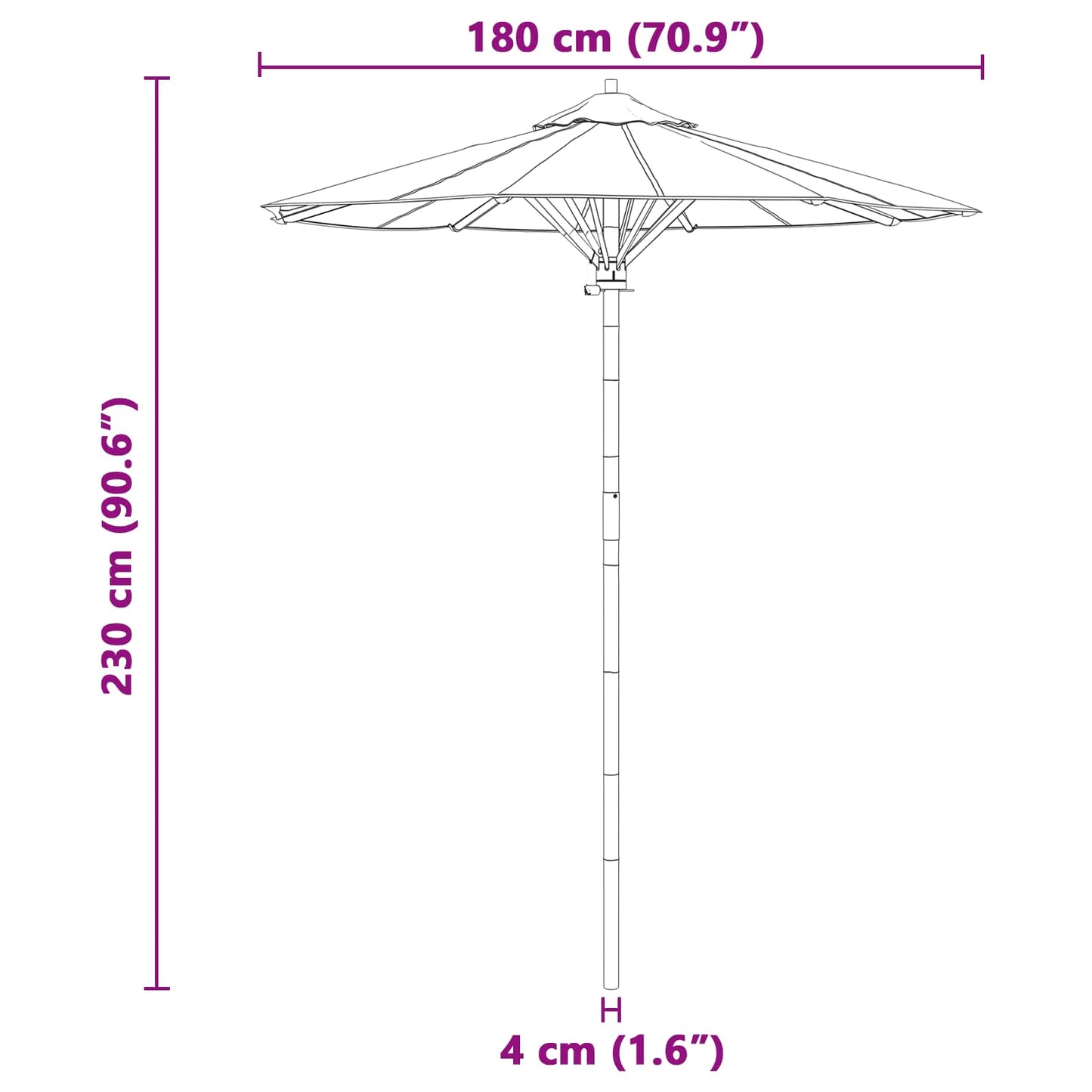 Ombrello da giardino Bianco Crema Ø 180 x 230 cm Bambù | homemem39