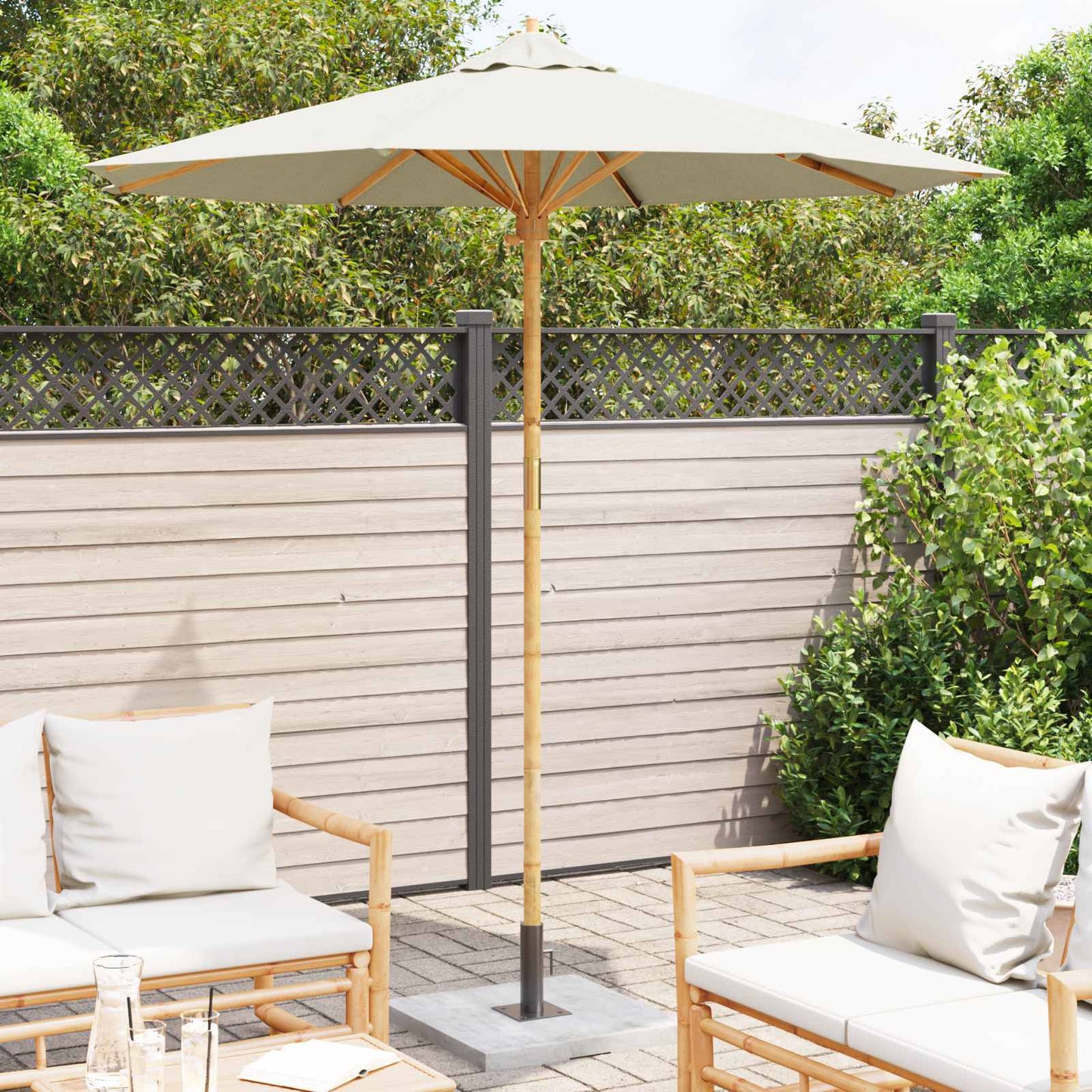 Ombrello da giardino Bianco Crema Ø 217 x 230 cm Bambù | homemem39