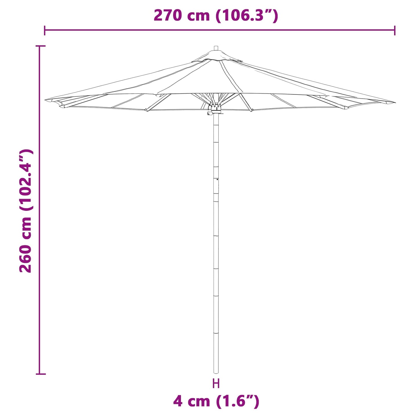 Ombrello da giardino Bianco Crema Ø 270 x 260 cm Bambù | homemem39