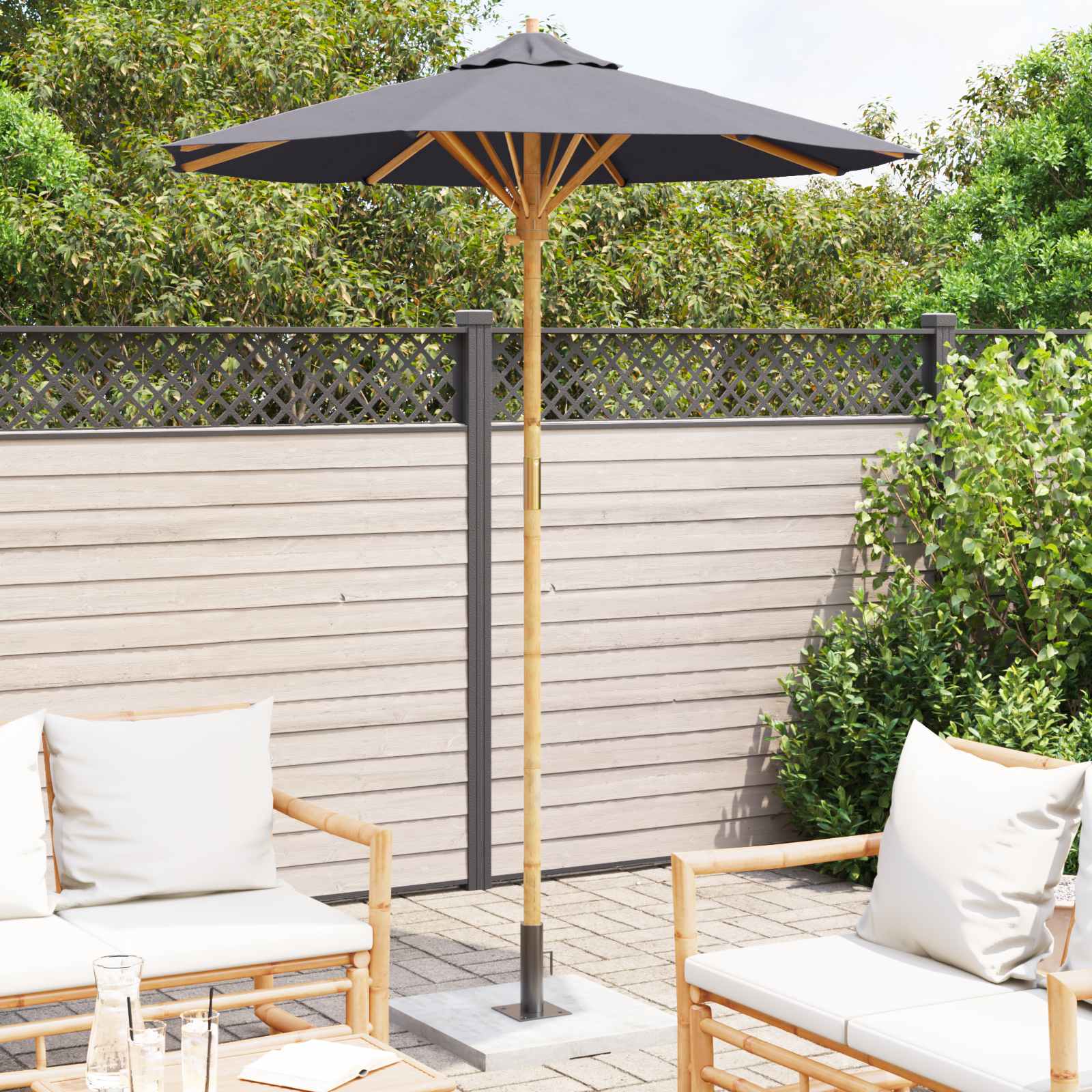 Ombrello da giardino Grigio scuro Ø 180 x 230 cm Bambù | homemem39