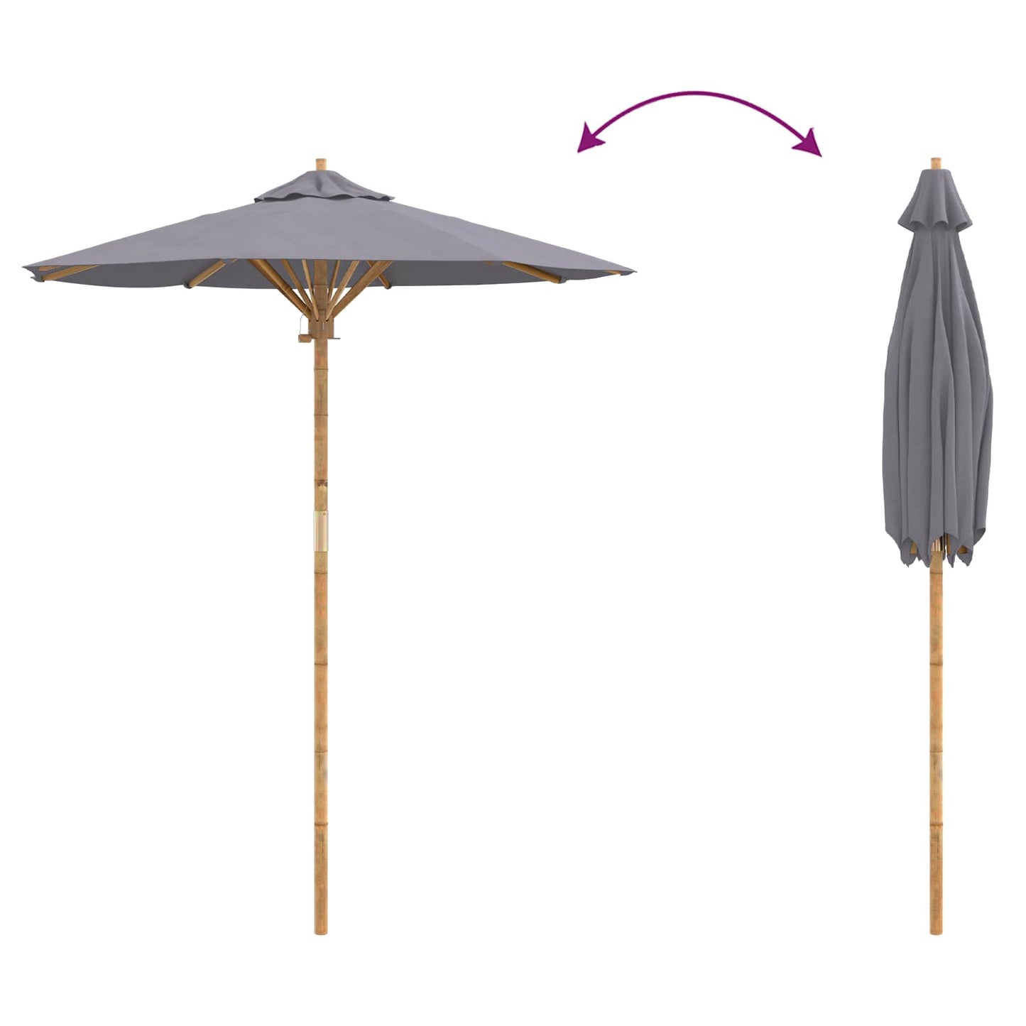 Ombrello da giardino Grigio scuro Ø 180 x 230 cm Bambù | homemem39