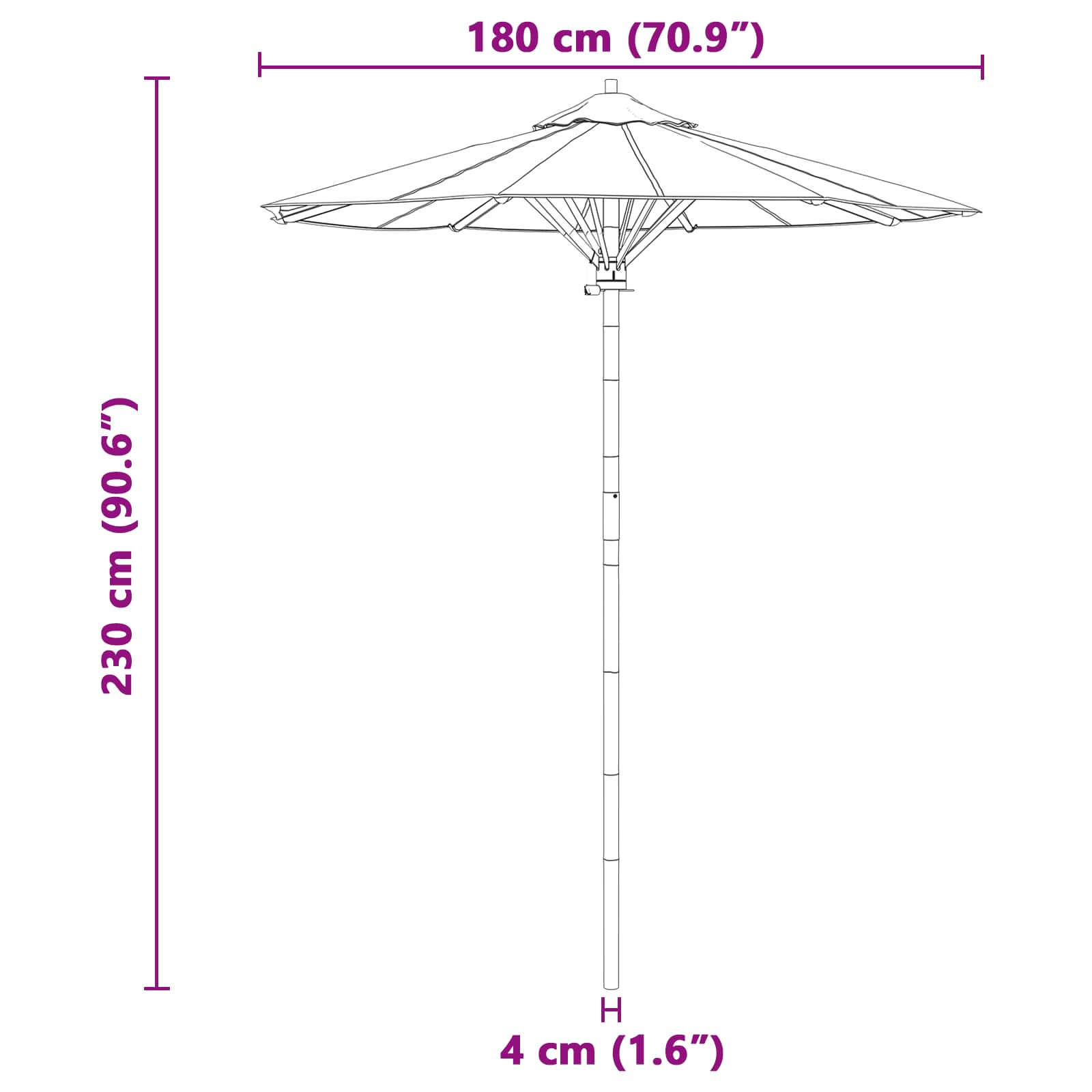 Ombrello da giardino Grigio scuro Ø 180 x 230 cm Bambù | homemem39