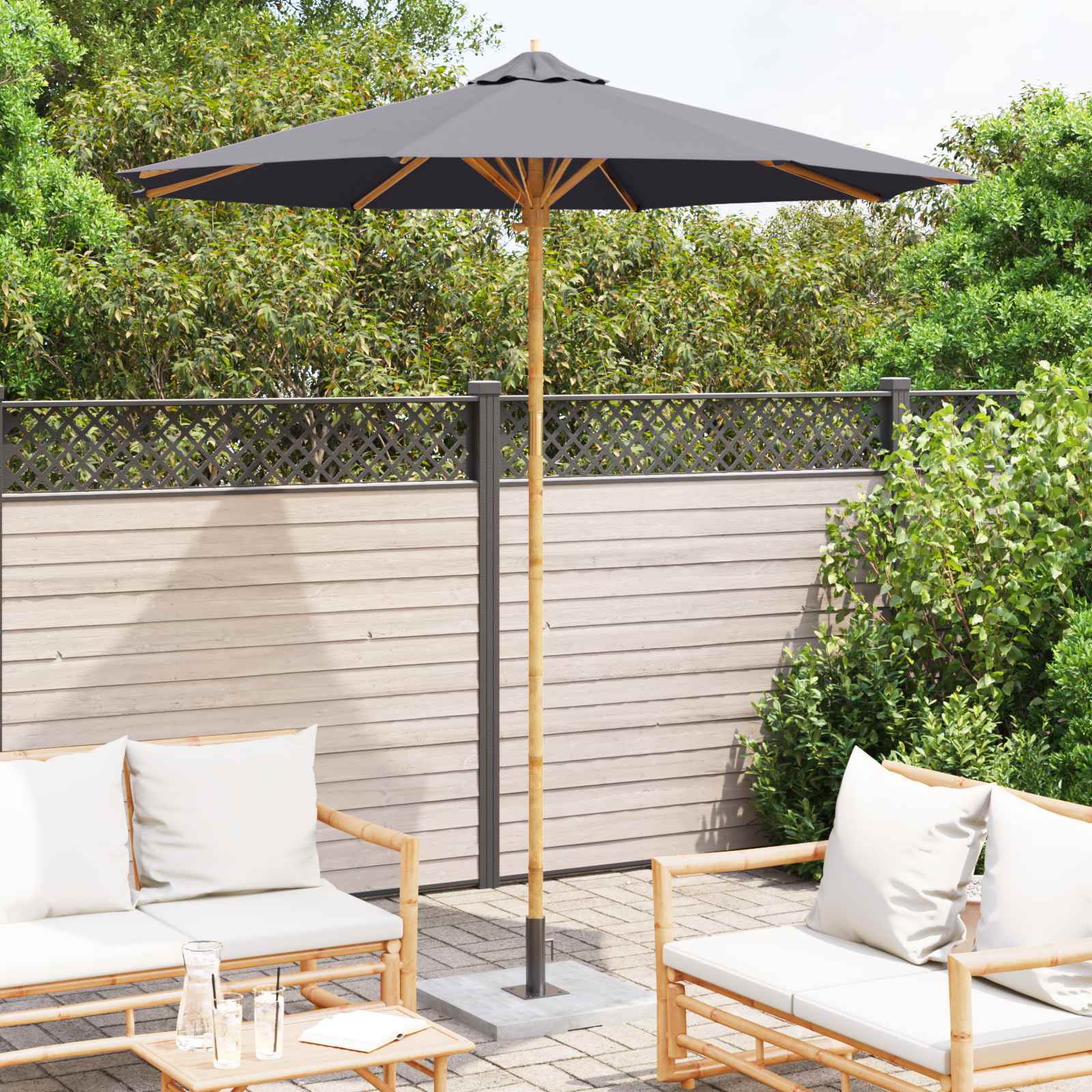 Ombrello da giardino Grigio scuro Ø 240 x 260 cm Bambù | homemem39