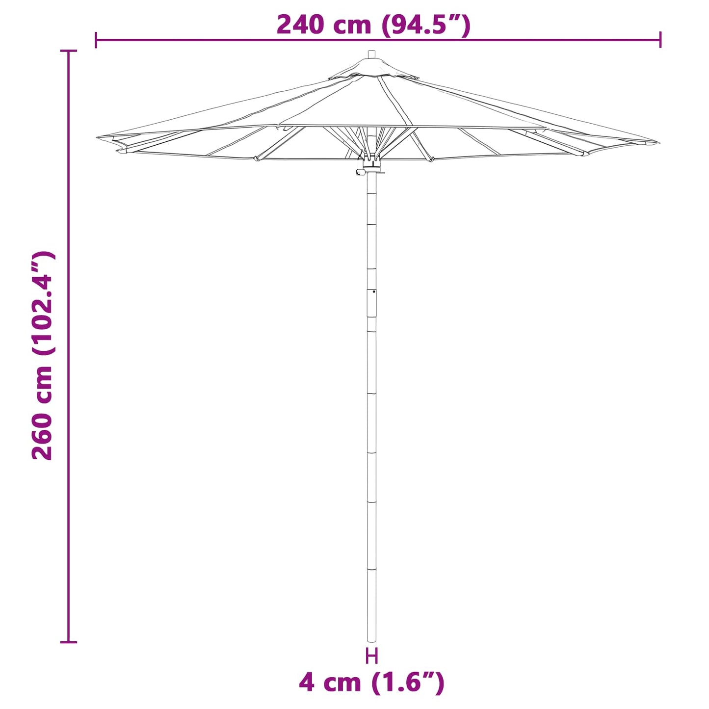 Ombrello da giardino Grigio scuro Ø 240 x 260 cm Bambù | homemem39
