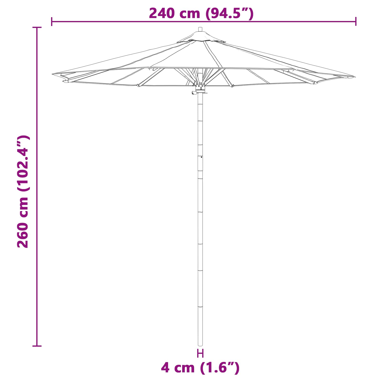 Ombrello da giardino Grigio scuro Ø 240 x 260 cm Bambù | homemem39