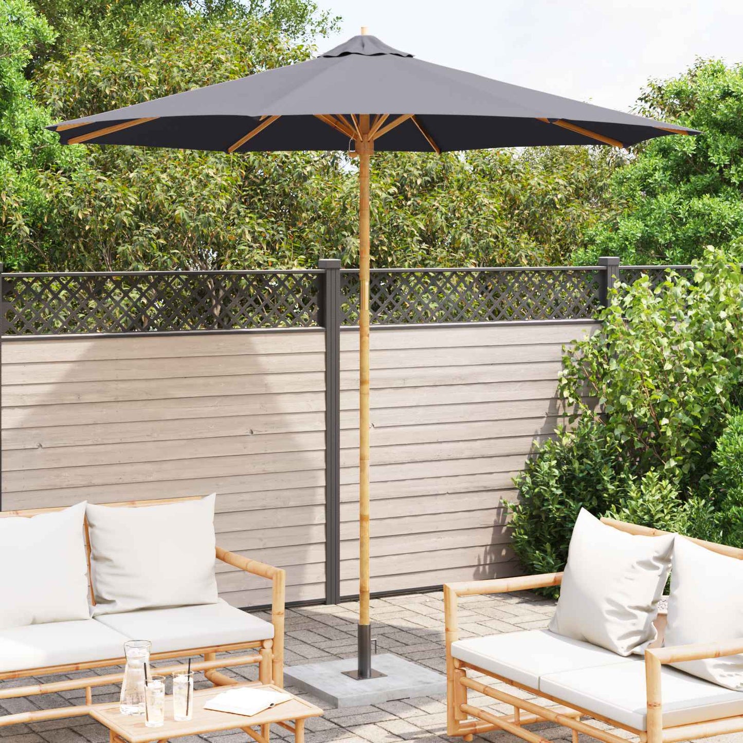 Ombrello da giardino Grigio scuro Ø 270 x 260 cm Bambù | homemem39
