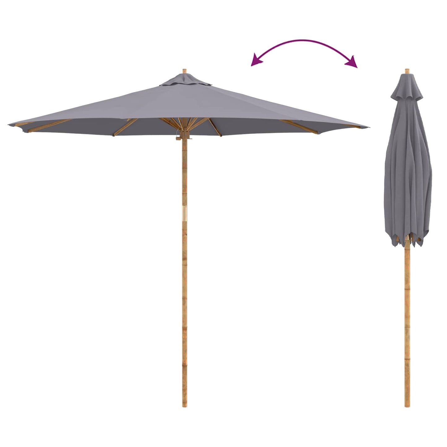 Ombrello da giardino Grigio scuro Ø 270 x 260 cm Bambù | homemem39