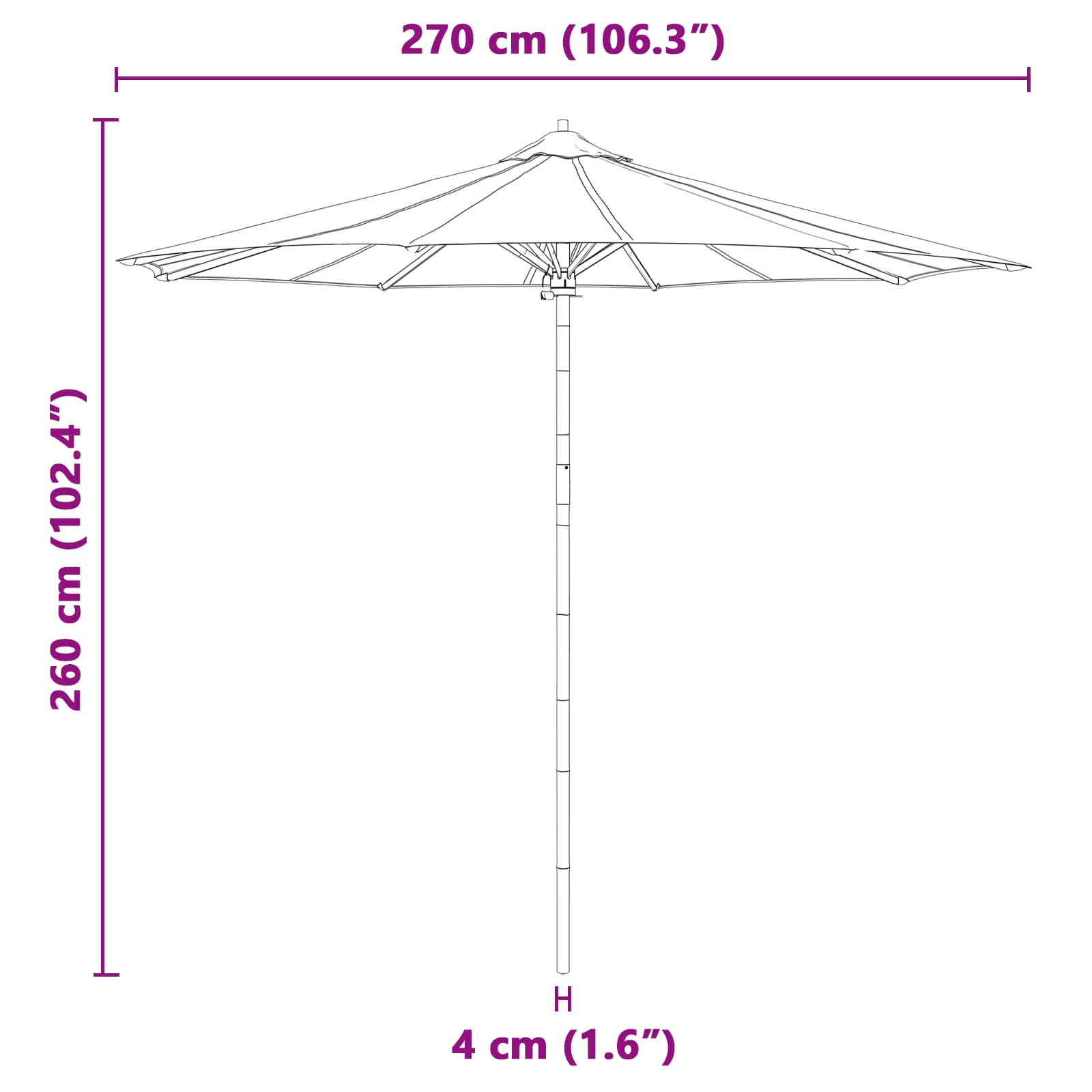 Ombrello da giardino Grigio scuro Ø 270 x 260 cm Bambù | homemem39