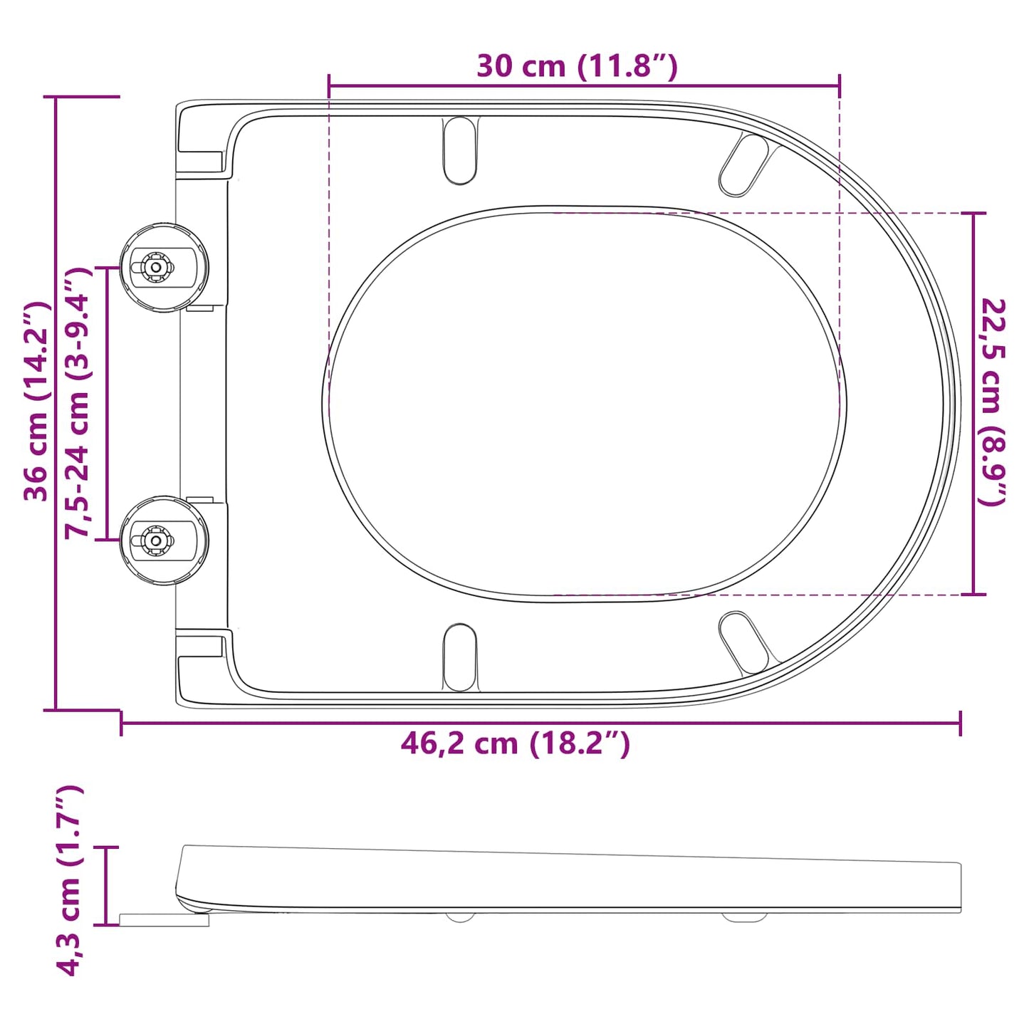 Sedile del WC Antracite 49 x 36 x 4 cm Duroplast