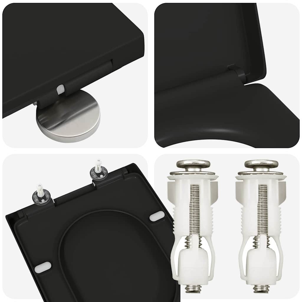 Sedile del WC con rilascio rapido Nero 46.2 x 36 x 4.3 cm