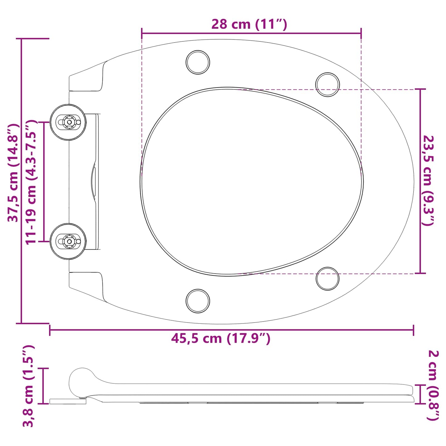 Sedile del WC Grigio 47 x 37,5 x 3,8 cm Duroplast