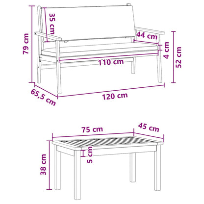 Set Divano da Giardino con cuscino 3 pcs Marrone 75 x 45 x 38cm