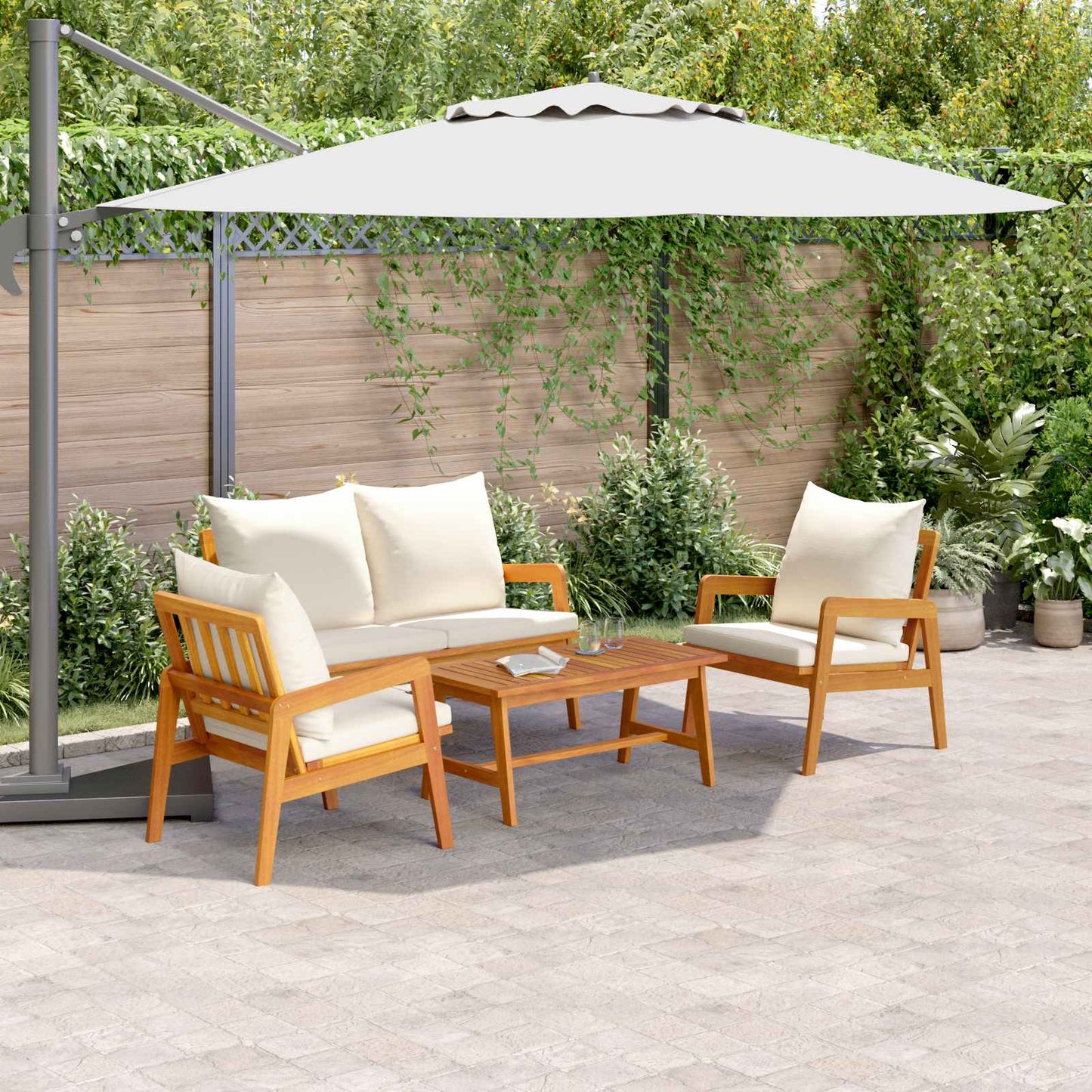 Set bistrot 4 pcs Marrone e Crema Legno di Acacia Massello