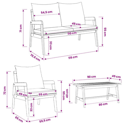 Set bistrot con cuscino 4 pcs Marrone Legno di Acacia Massello | homemem39
