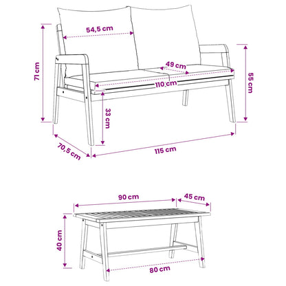 Set bistrot con cuscino 3 pcs Marrone Legno di Acacia Massello | homemem39