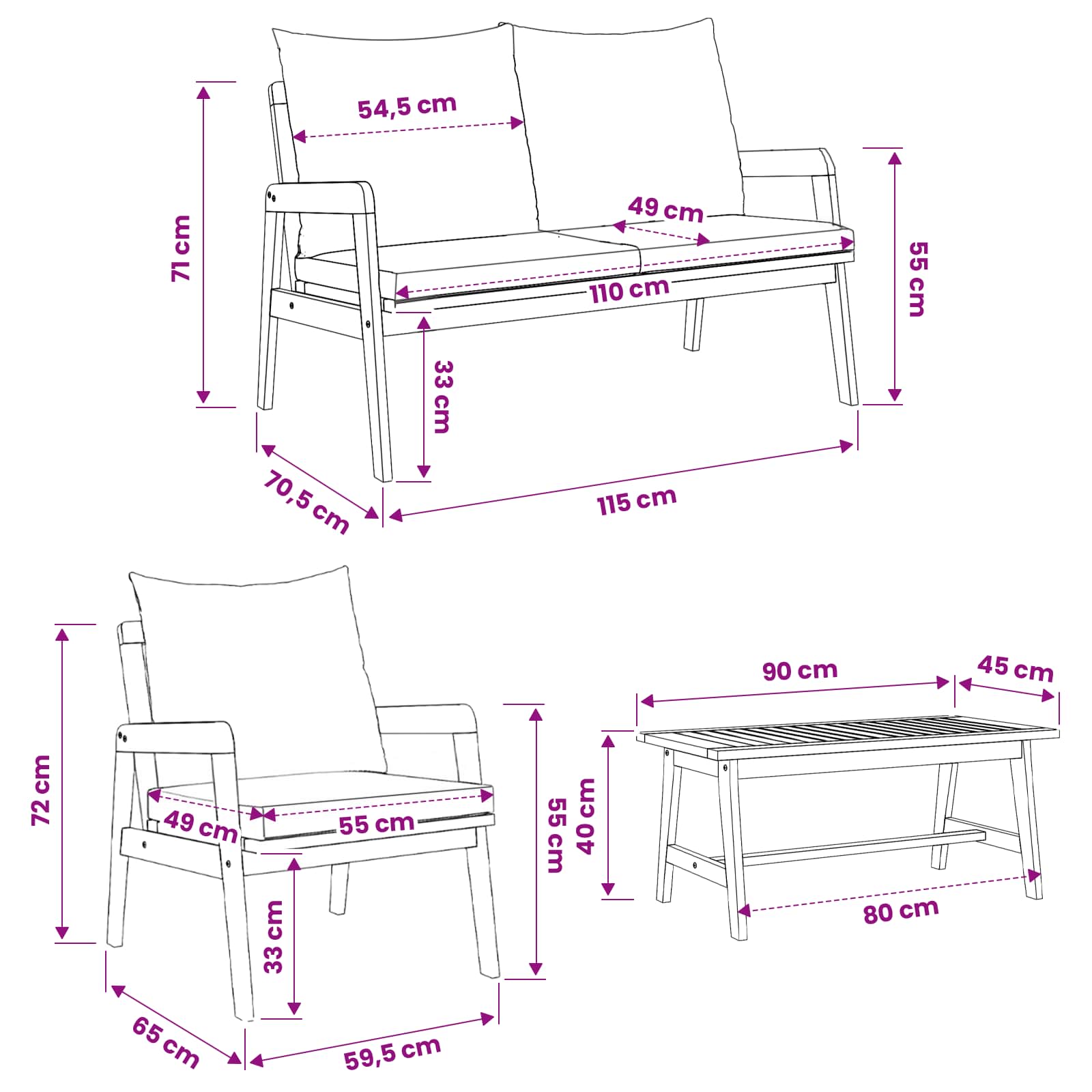 Set bistrot con cuscino 5 pcs Marrone Legno di Acacia Massello | homemem39