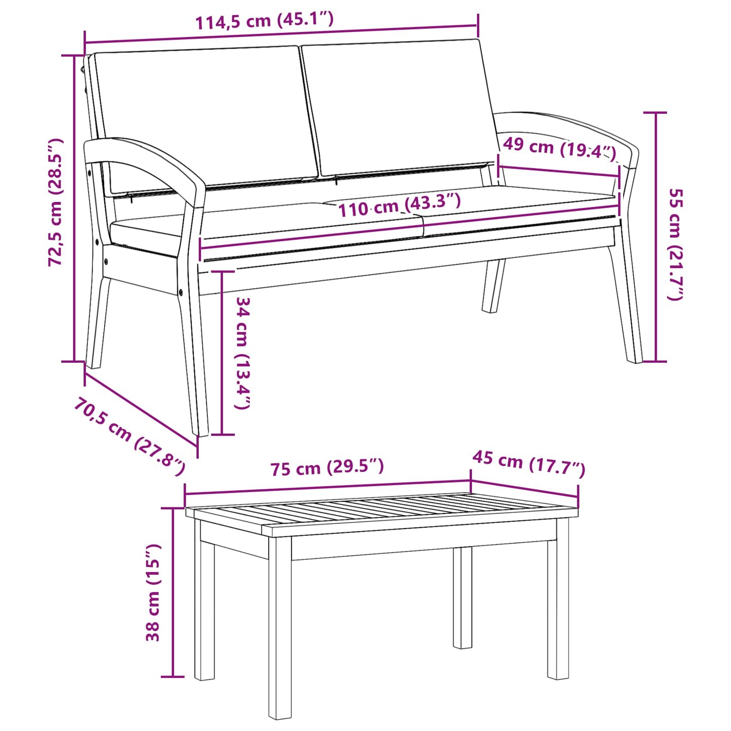 Set bistrot con cuscino 3 pcs Marrone Poliestere