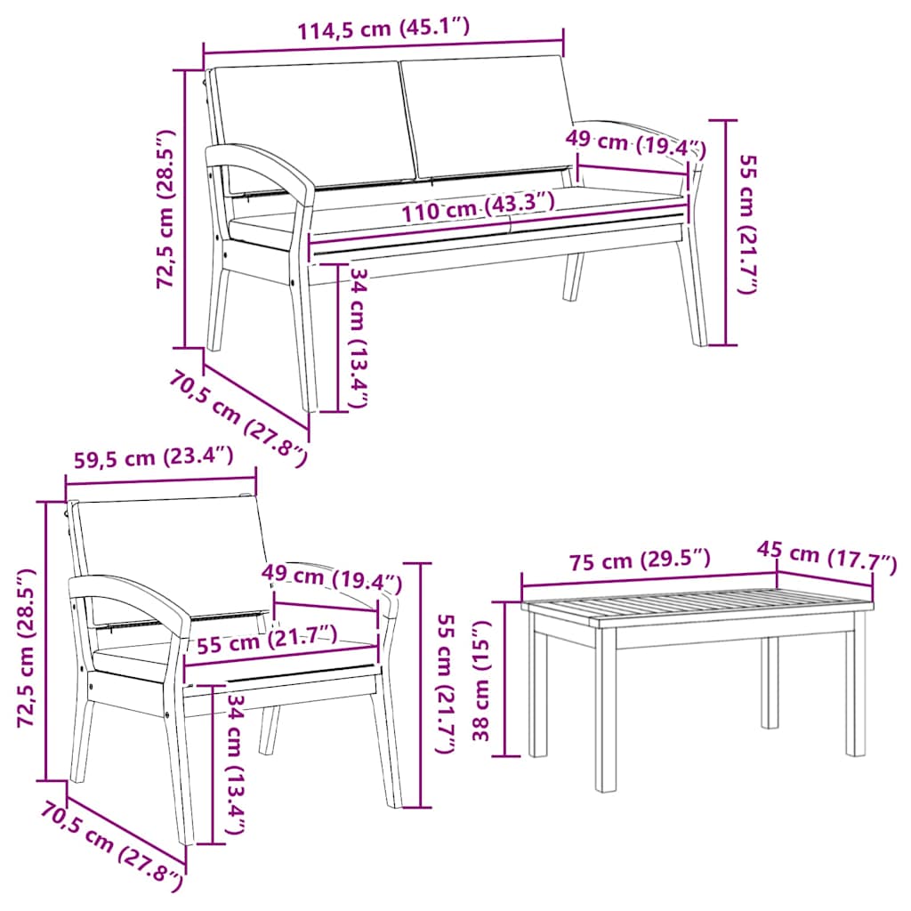 Set bistrot 5 pcs Marrone 75 x 45 x 38cm