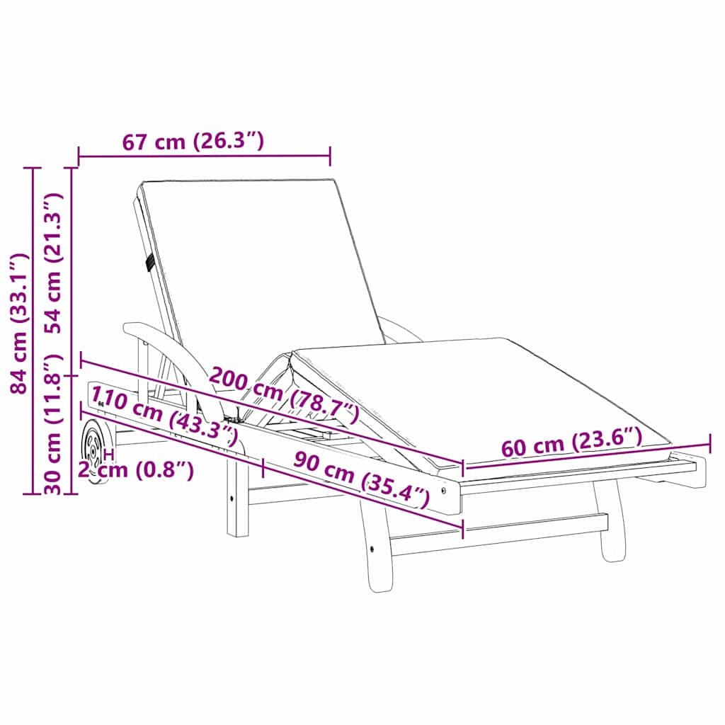Lettino da sole con cuscino 2 pcs Talpa 200 x 67 x 84cm