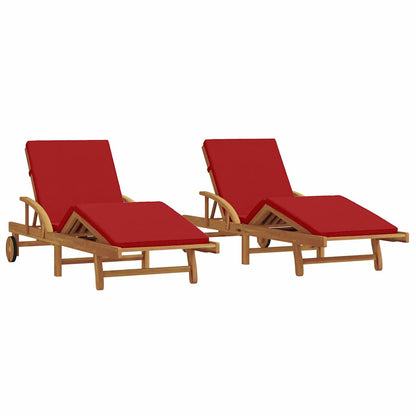 Lettino da sole con cuscino 2 pcs Rosso 200 x 67 x 84cm