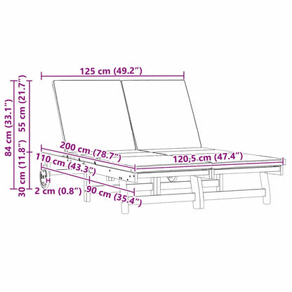 Lettino da sole con cuscino 2-persona Marrone 125 x 200 x 84cm