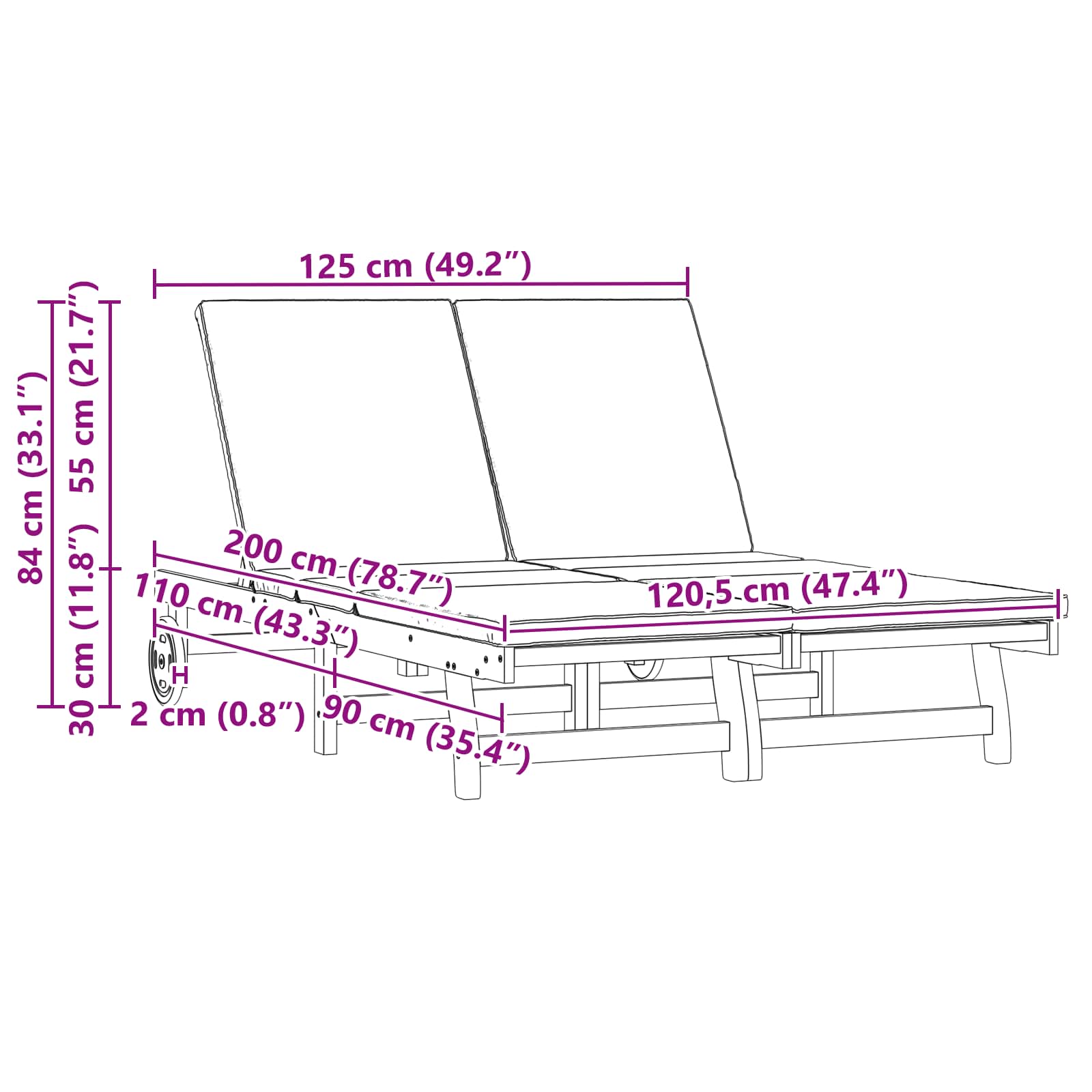 Lettino da sole Marrone 125 x 200 x 84 cm | homemem39