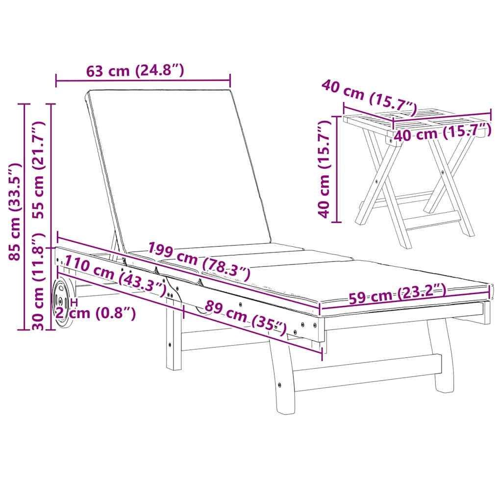 Lettino da sole con cuscino 3 pcs Marrone 40 x 40 x 40cm