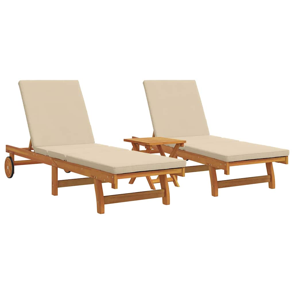 Lettino da sole 3 pcs Marrone Legno di Acacia Massello | homemem39