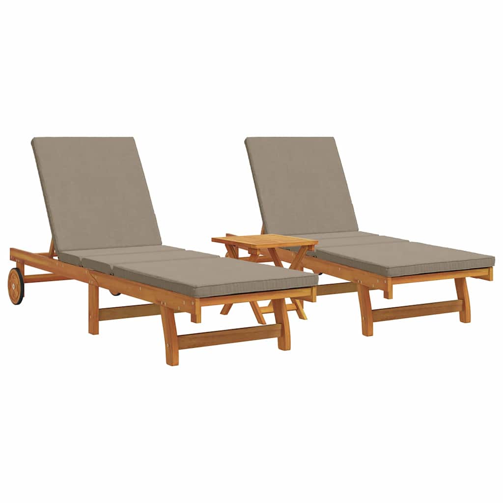 Lettino da sole 3 pcs Marrone Legno di Acacia Massello | homemem39