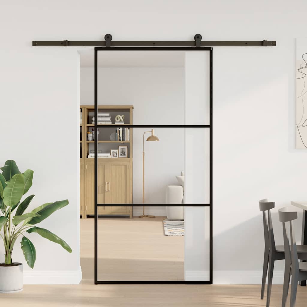Porta Scorrevole con Ferramenta 102x205 cm Vetro ESG Alluminio | homemem39