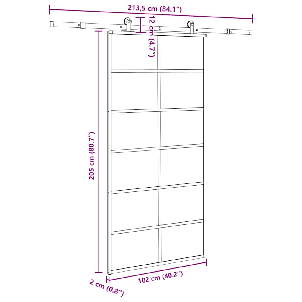 Porta Scorrevole con Ferramenta 102x205 cm Vetro ESG Alluminio | homemem39