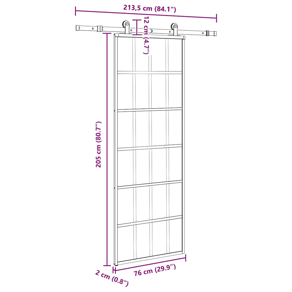 Porta Scorrevole con Ferramenta 76x205cm Vetro ESG Alluminio | homemem39