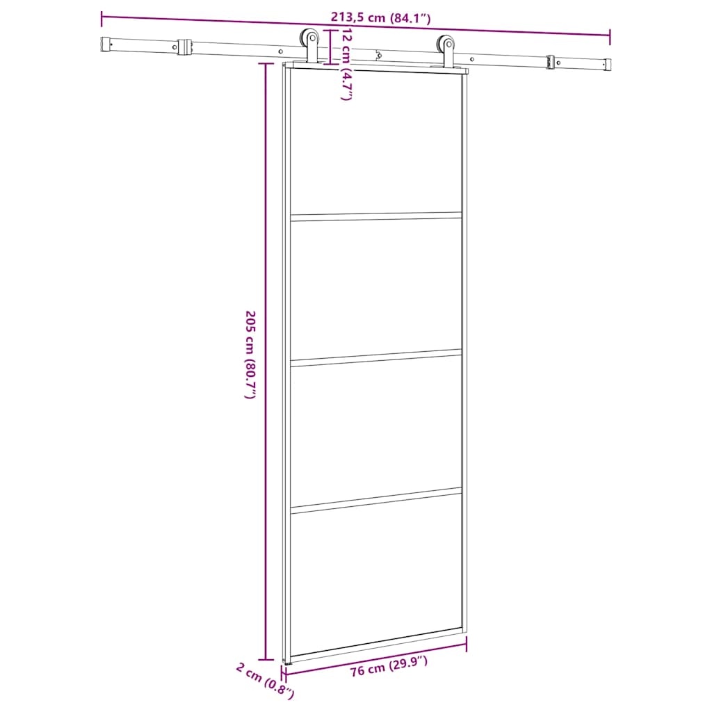 Porta Scorrevole con Ferramenta 76x205cm Vetro ESG Alluminio | homemem39