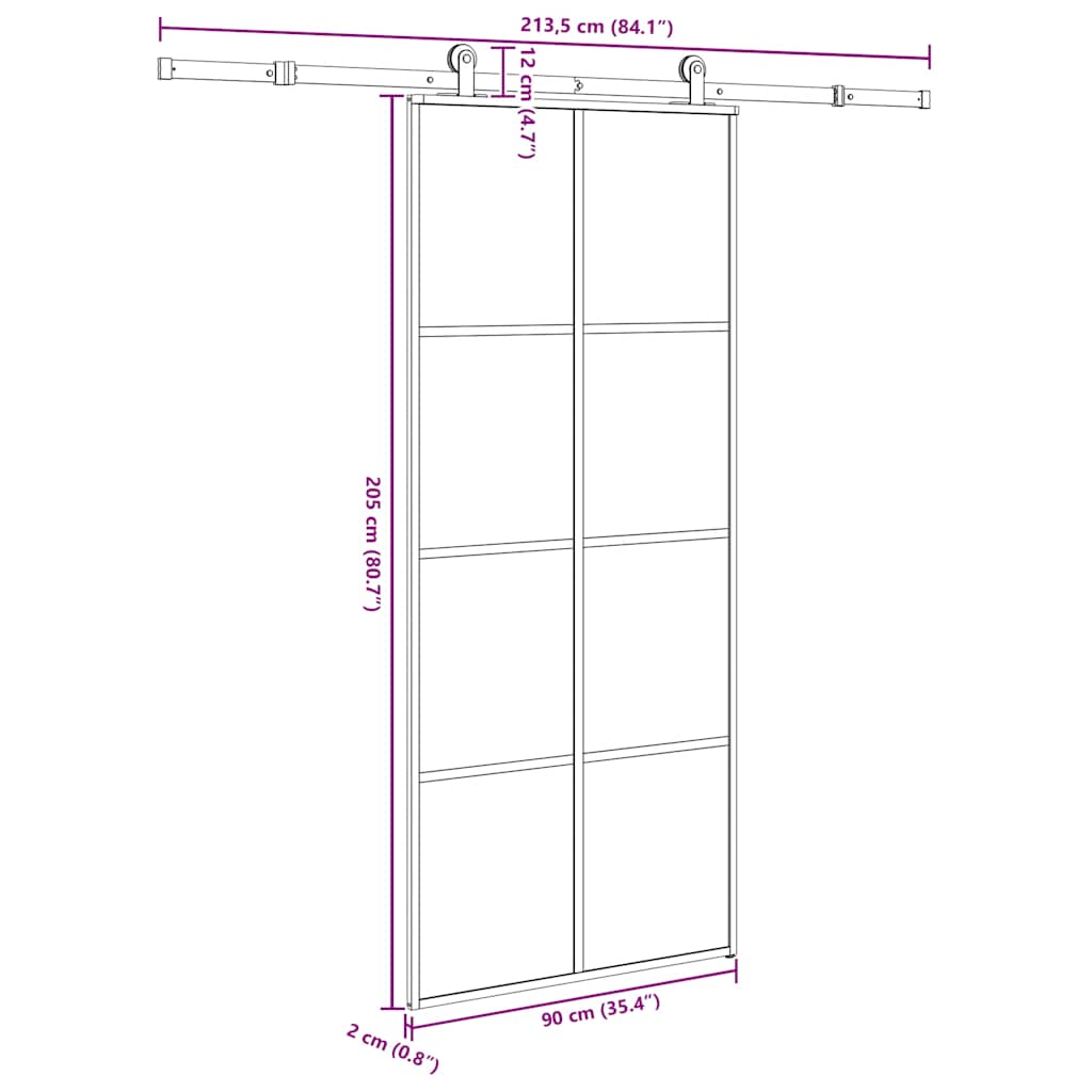 Porta Scorrevole con Ferramenta 90x205cm Vetro ESG Alluminio | homemem39