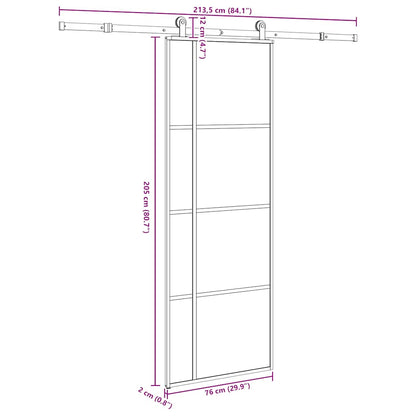 Porta Scorrevole con Ferramenta 76x205cm Vetro ESG Alluminio | homemem39
