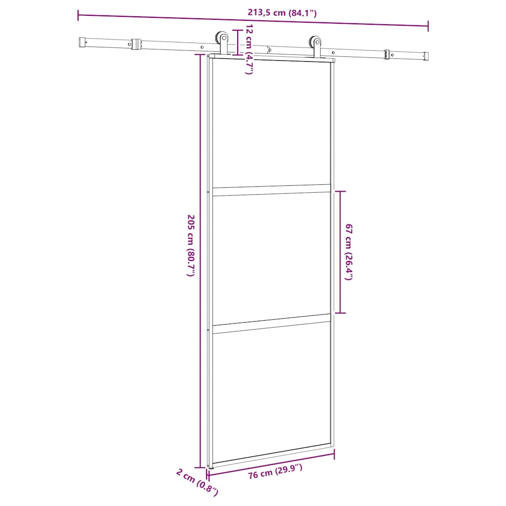 Porta Scorrevole Ferramenta 76x205 cm Vetro Temperato Alluminio | homemem39