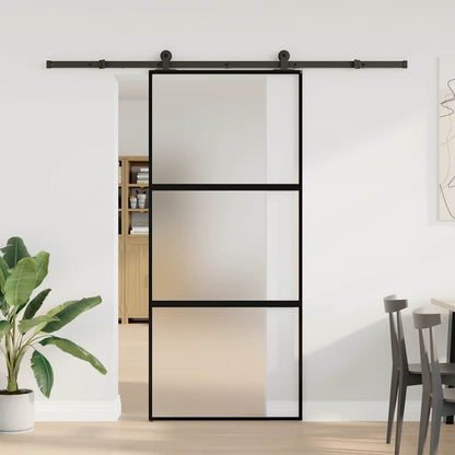 Porta Scorrevole Ferramenta 90x205 cm Vetro Temperato Alluminio | homemem39