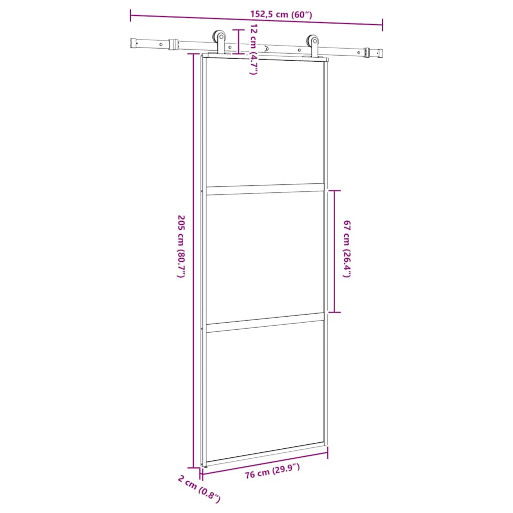 Porta Scorrevole Ferramenta 76x205 cm Vetro Temperato Alluminio | homemem39