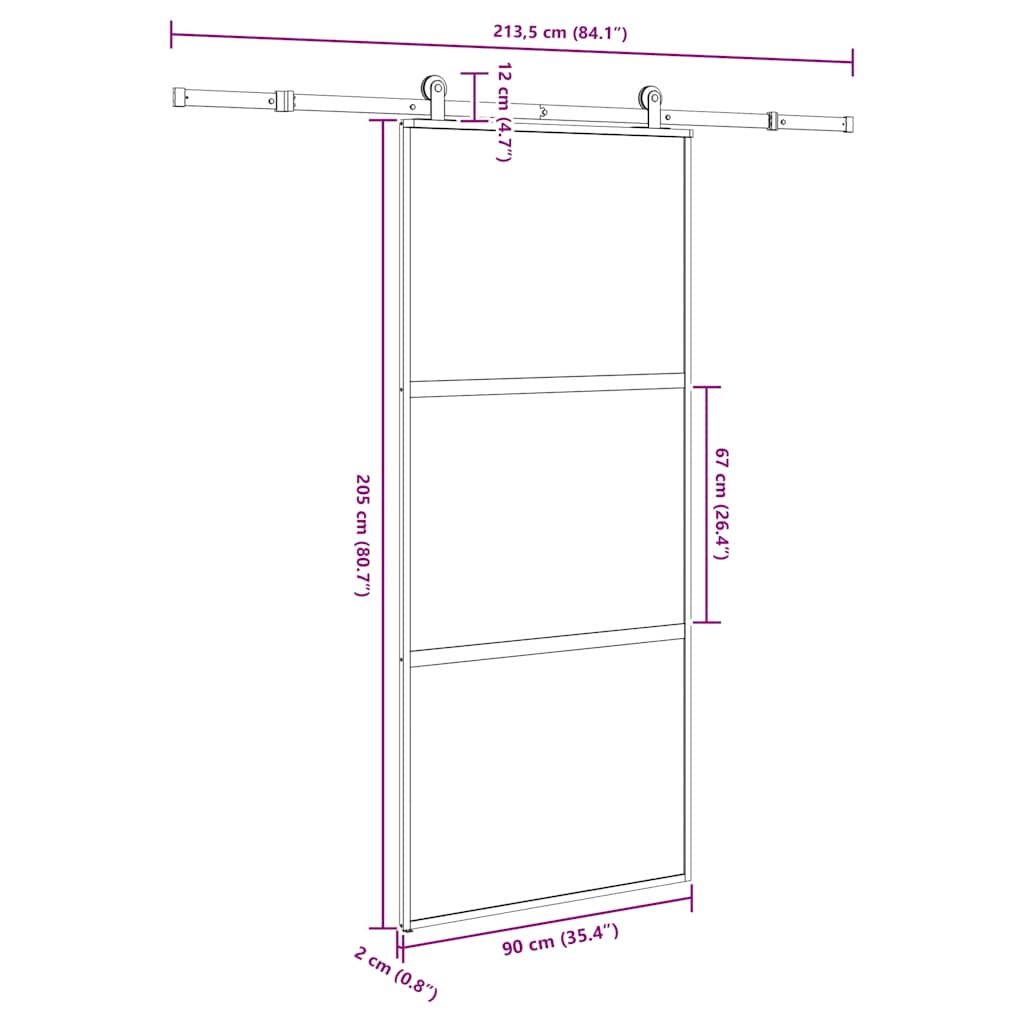 Porta Scorrevole Ferramenta 90x205 cm Vetro Temperato Alluminio | homemem39
