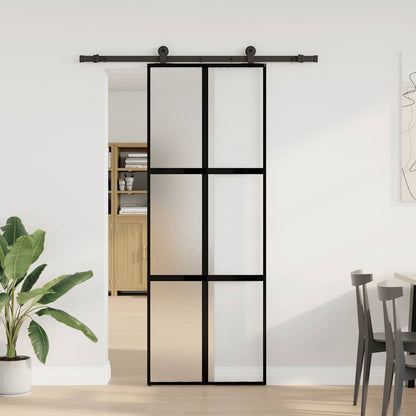 Porta Scorrevole Ferramenta 76x205 cm Vetro Temperato Alluminio | homemem39