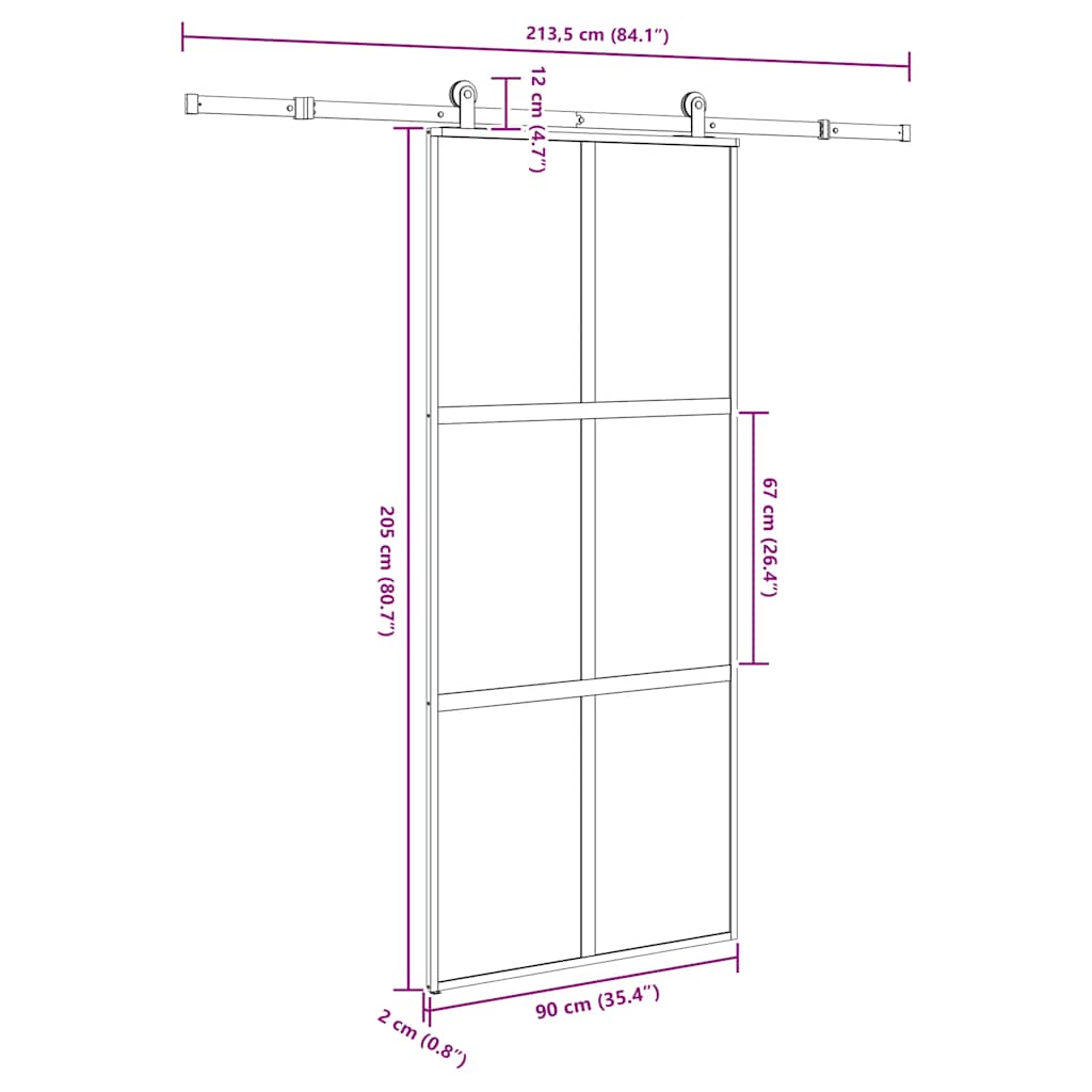 Porta Scorrevole Ferramenta 90x205 cm Vetro Temperato Alluminio | homemem39