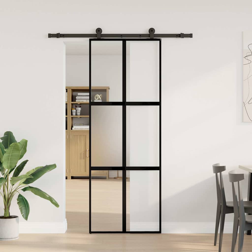Porta Scorrevole Ferramenta 76x205 cm Vetro Temperato Alluminio | homemem39