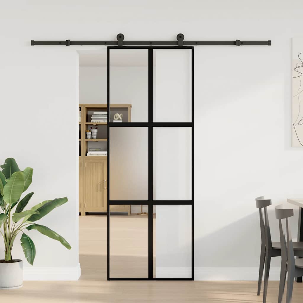 Porta Scorrevole Ferramenta 76x205 cm Vetro Temperato Alluminio